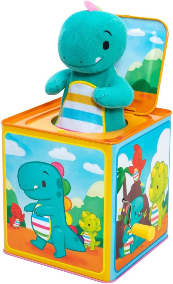 Schylling Brand Baby Dino Jack in The Box - Classic Tin Musical Popping Toy - Ages 18 Months to 4 Years