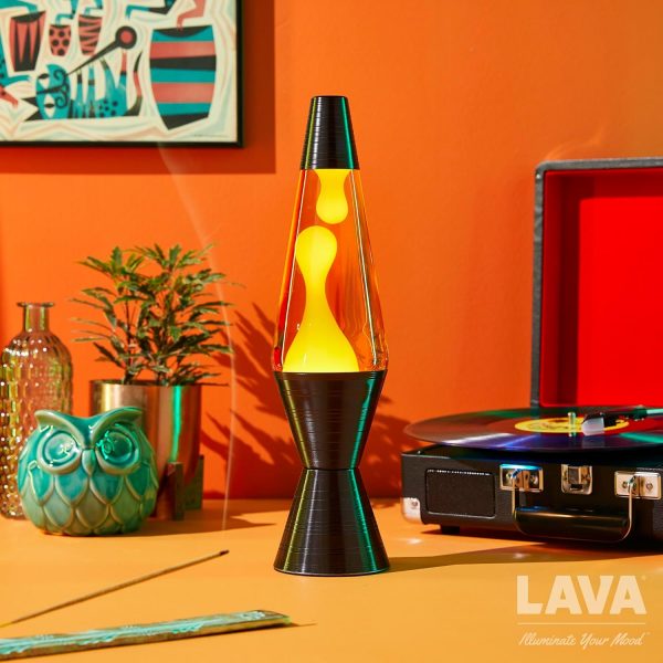 Lava? Lamp - 14.5'' Vinyl Record Grooved Base - The Original Motion Light - Yellow Wax and Orange Liquid - Item #2017